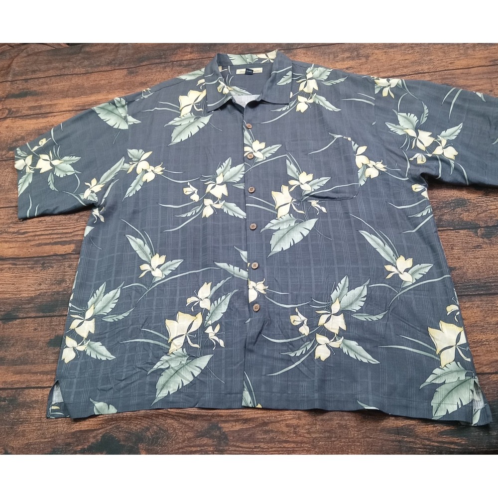 Tommy Bahama 100% Silk Loop Collar Camp Shirt‎ Men's XXL Floral Gray